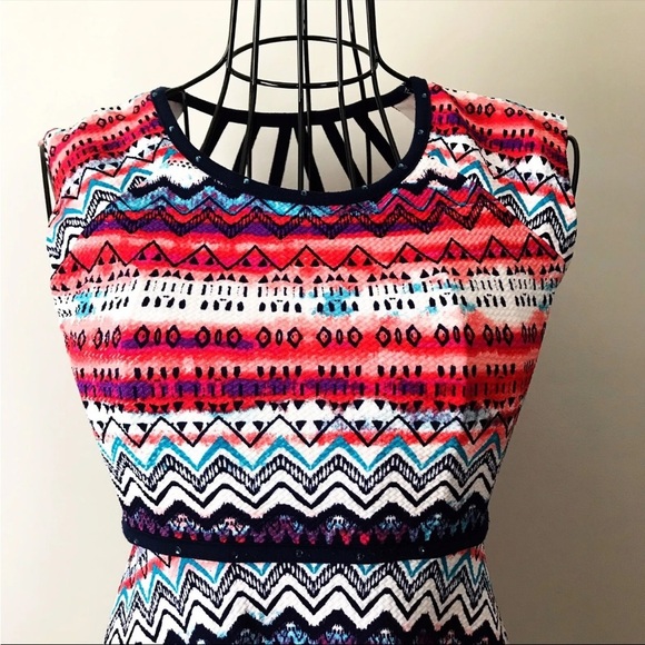 Speechless Girls Fit & Flare Geometric Print Multicolored Stretch Dress Size 12 - Picture 4 of 5